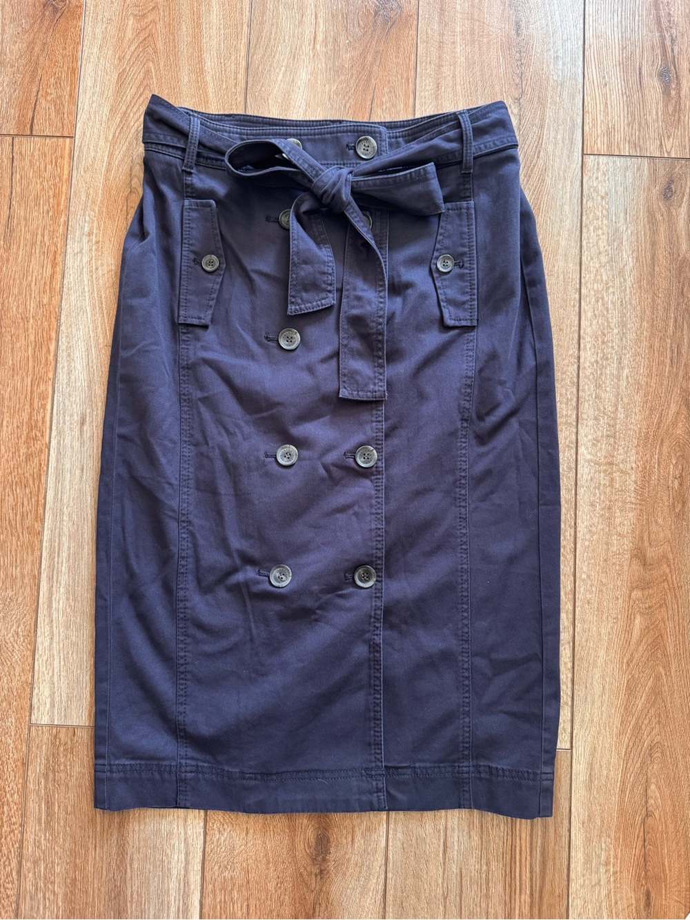 Talbots Navy Double-Breasted Pencil Skirt with Waist Tie